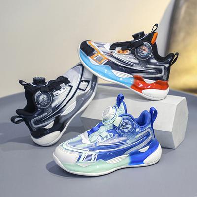 Boys 2025 Autumn New Knob Buckle Double Mesh Breathable Sports Shoes Medium and Older Children's Fashionable Versatile Casual Running Shoes