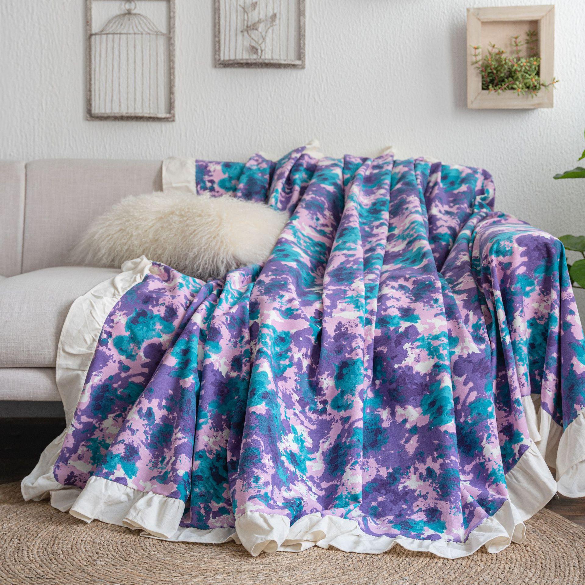 

Полотенце для дивана Фиолетовый камуфляжный принт Цветовая гамма Сельский оборчатый край Многофункциональный чехол Чехол для дивана в стиле ретро 100x160 tea table