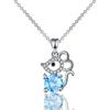 Aqua Blue Pink White Zircon Small Cat Pendant Cute Animal Necklaces For Women Trendy Silver Color Chain Necklace Wedding Jewelry