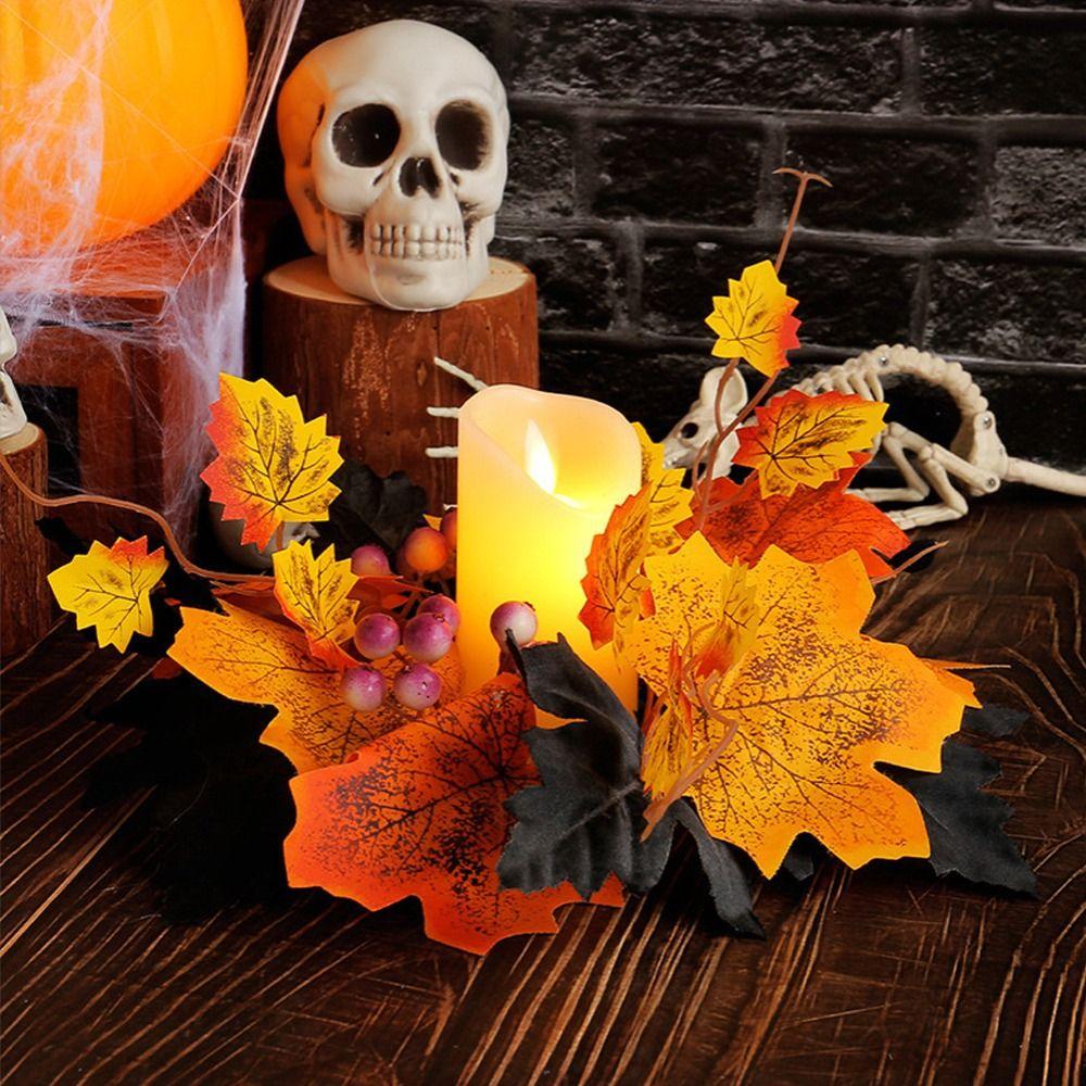 Realistic Maple Leaf Rose Candle Ring Reusable Artificial Vines  Halloween Decor Gifts