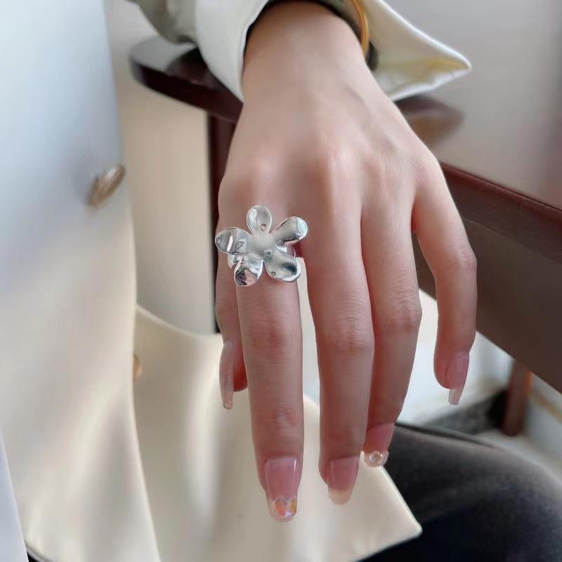 925 Sterling Silver Exaggerated Big Flower Adjustable Rings For Women Luxury Quality Jewelry Accessories Wholesale Jewellery