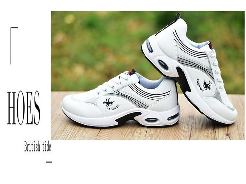 Men's White Sports Shoes: Air Cushion, Breathable, Non-Slip Leather, Trendy Casual Footwear for Autumn.