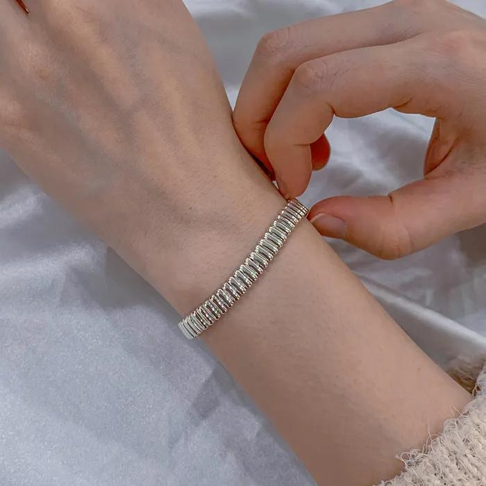 925 Silver Column Pattern Stripe Bracelet