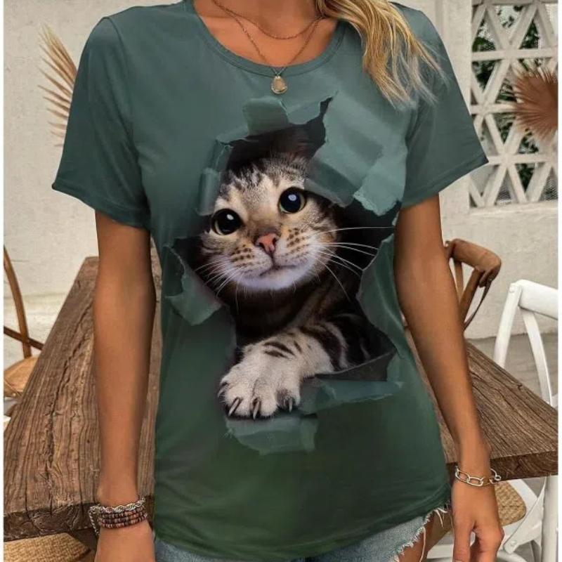 Summer Women's T Shirt Tee 3d Print Kawaii Cat Graphics Casual Short Sleeve Tops Fashion Round Neck T Shirts for Women Beautiful