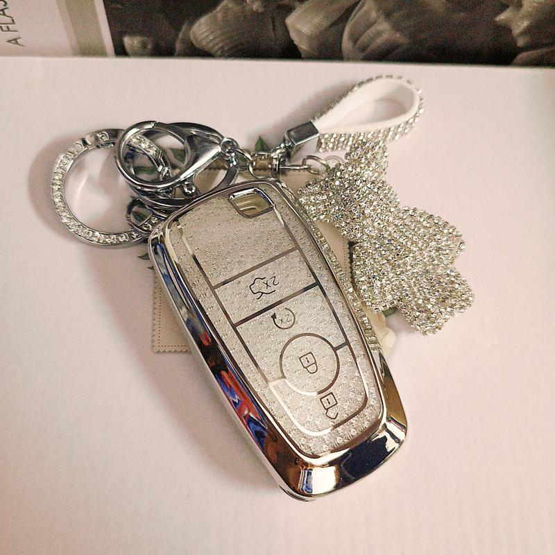 White Diamond Tpu For Ford Edge Fusion Expedition Explorer Mustang 4 Button Remote Smart Car Key Case Cover Fob Holder Keychain