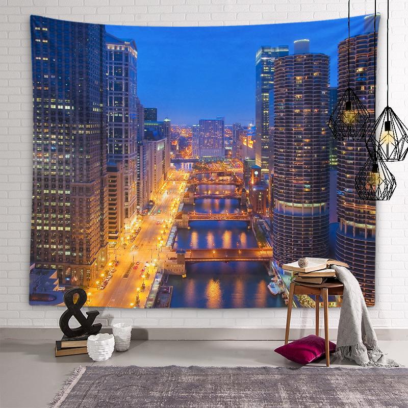 Scenic Spots City Building Night Scene Tapestry Muslim Tapestry Lighting Aesthetics Tapestry Living Room Room Home Decoration