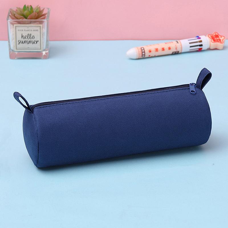 

Simple Pencil Case Cute Cylindrical Stationery Storage Bag Large Capacity Stationery Bag Fashion Zipper Pencil Case Gifts темно-синий