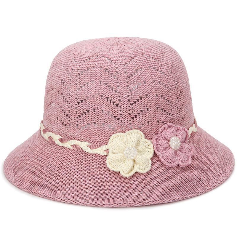 Openwork breathable women's bucket hat casual sun hat middle-aged and elderly pearl flower fashion hat