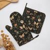 Oven Mitts Pot Holders Set Vintage Butterfly Moon Flower Silicone Kitchen Gloves Potholders Heat Resistant for Chef Baking Cooking Grilling BBQ 4