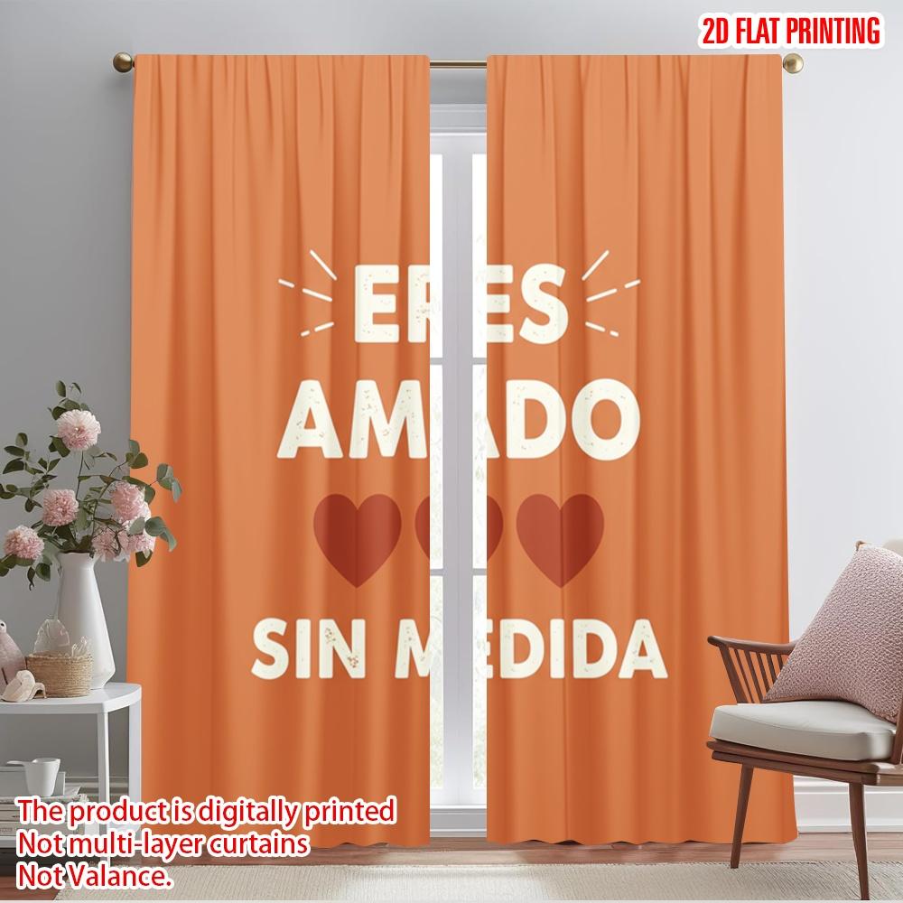 

2pcs 2D flat printing Party Curtains Loved Unconditionally Heart Polyester Fabric Without Electricity Festive Holiday Use for 52.50×116.00 CM 2pcs