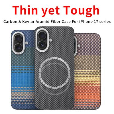 For iPhone 17 Aramid Fiber Case Carbon Kevlar Fabric Thin Hard Cover Magnetic Black Slim Light Red 600D Premium 1500D