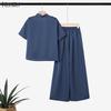 ZANZEA Women Classic Short Sleeve Blouse and Pants Casual Two Piece Suit Sets