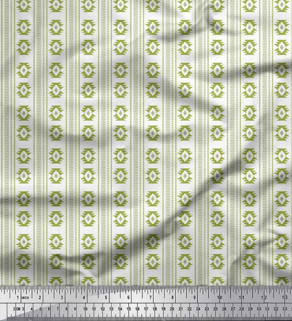 Soimoi Green Japan Crepe Satin Fabric Aztec Geometric Printed Craft Fabric by the metre 42 Inch