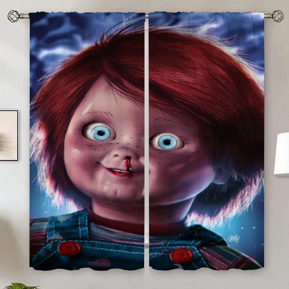 Hororový film Chucky Závěs do obývacího pokoje pro Quarto Kuchyňské závěsy ke dveřím Hotové závěsy Levný tyl v kuchyni Vánoce