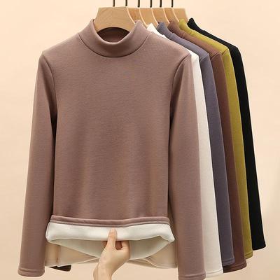Women's Modal Velvet Half-High Collar Long-Sleeved Slim Warm Bottoming Shirt for Autumn and Winter