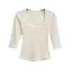 Spicy Girl U-neck Mid-Sleeve Slim-Fit Stretchy Top - Pure Desire Style (2026)