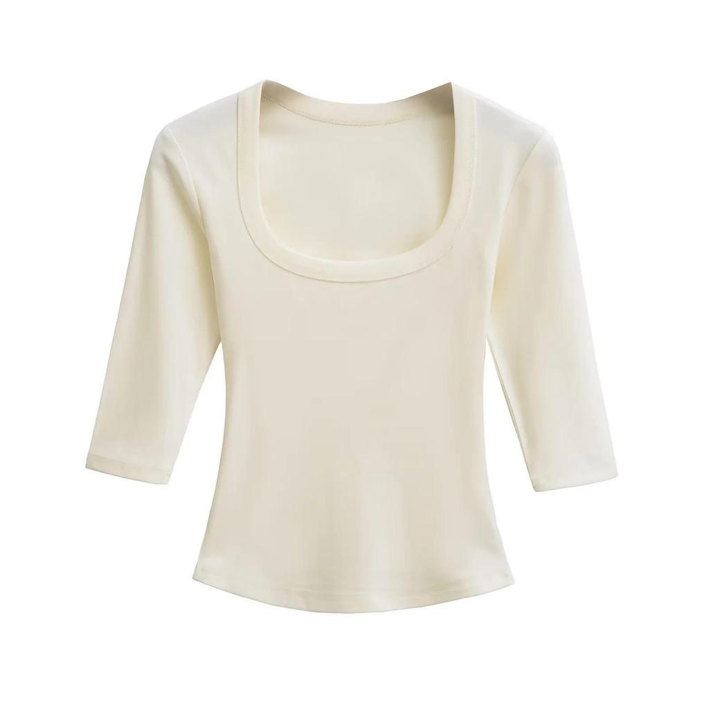 Spicy Girl U-neck Mid-Sleeve Slim-Fit Stretchy Top - Pure Desire Style (2026)