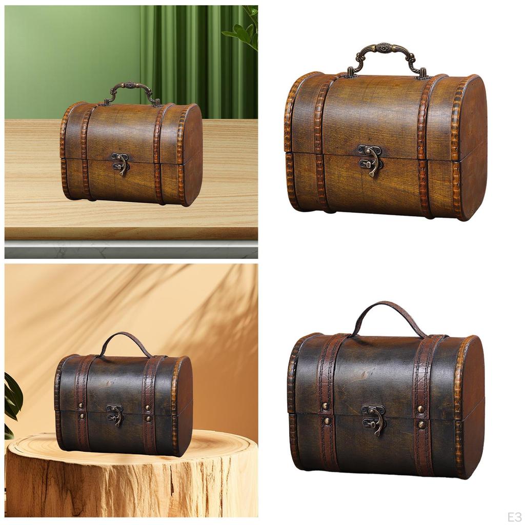 Dekoracyjne pudełko do przechowywania, drewniany organizer na biżuterię, mały prezent, skrzynia na skarby, zawieszka