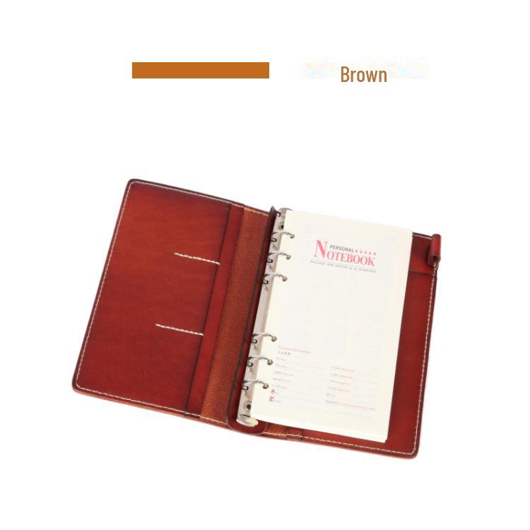 A6 Retro Business Zápisník z pravé kůže - Rostlinně činěná, Ručně vyráběná, Diář s volnými listy