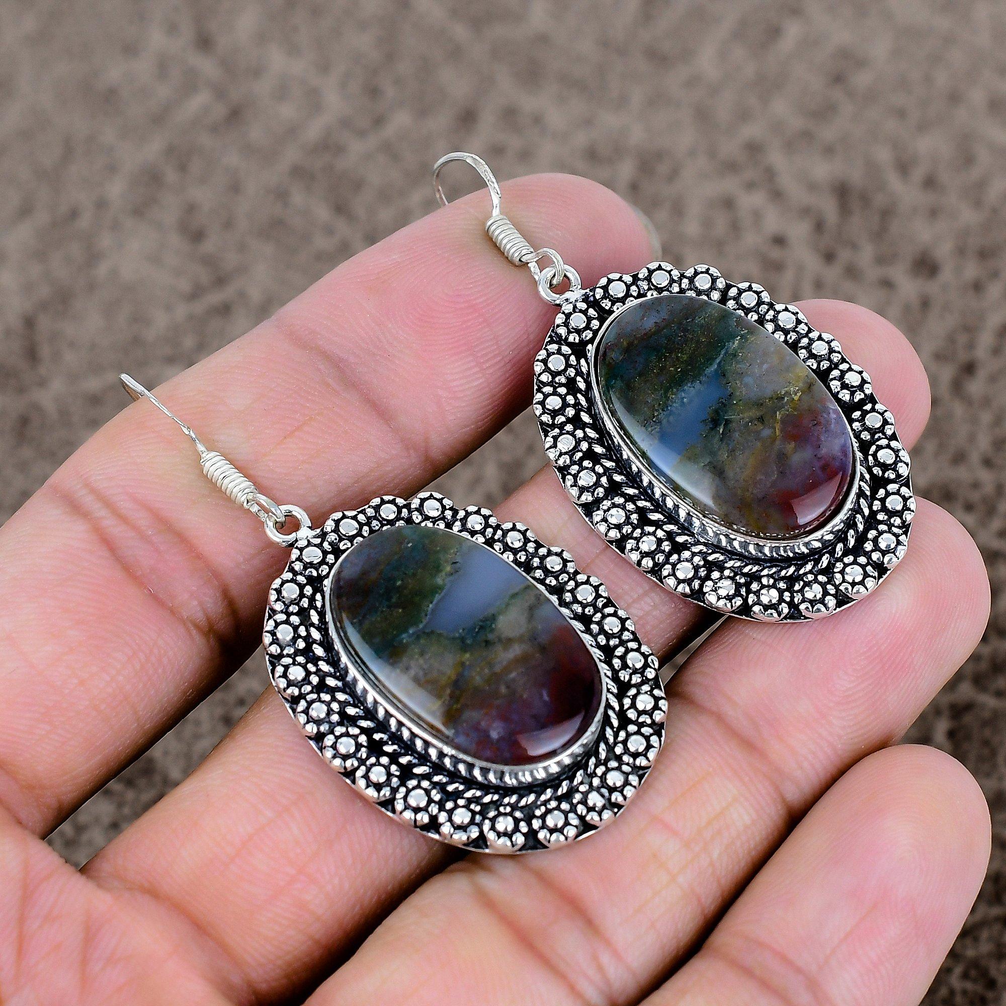 

Bloodstone Gemstone Handmade 925 Sterling Silver Jewelry Earring 2.13 KKG-661