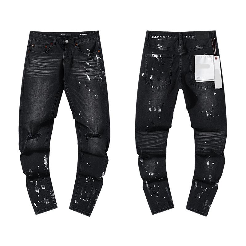 European and American Purple Slim Men's Trendy Light Luxury Elastic Jeans
