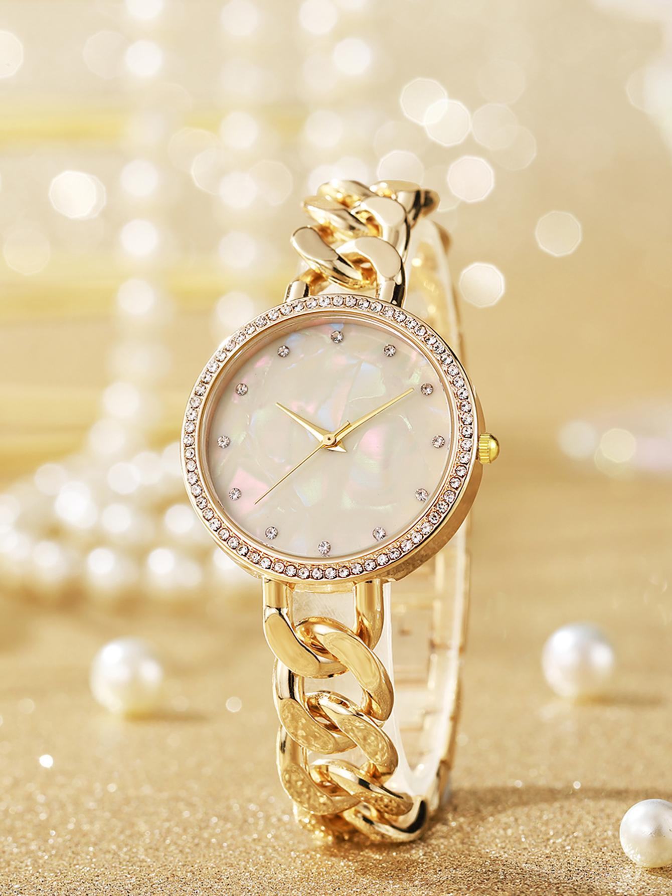 

Модные простые часы-браслет с бриллиантовым циферблатом, цепочкой и стальным ремешком, кварцевые