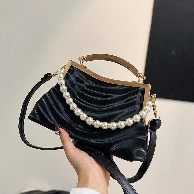 

Модные женские сумки через плечо, высококачественные женские сумки через плечо с жемчужными бусинами, новая простота