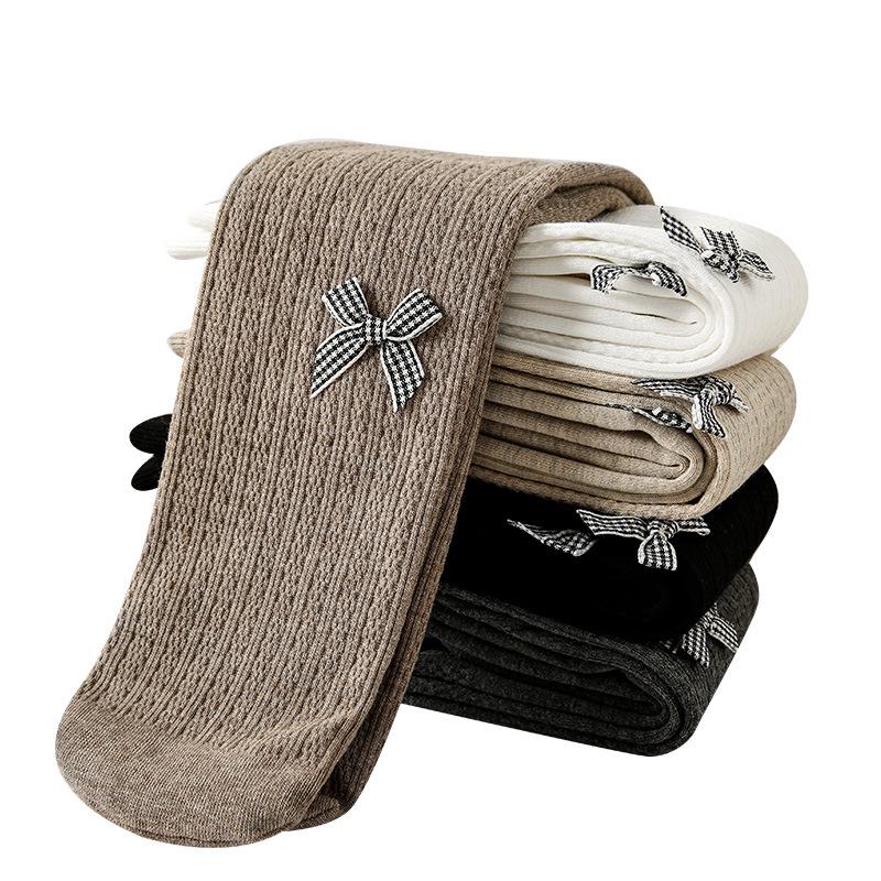 Girls' Fall/Winter Thin Fleece-Lined Tights with Brushed Bow – Fashionable Baby & Kids' Socks