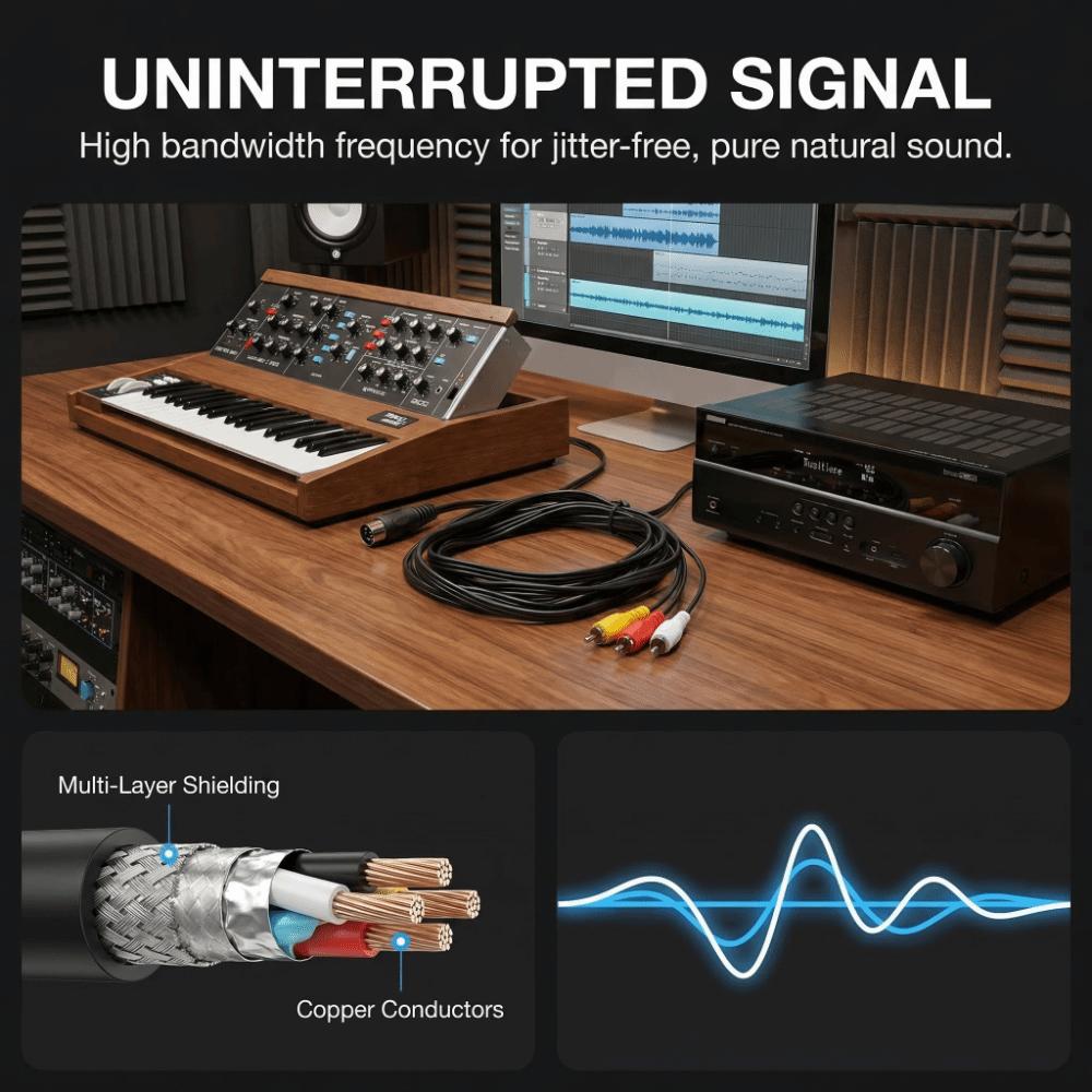 Flexible DIN 8 Pin Male To 3RCA Male Cable 9.8ft DIN 8 Pin To 3RCA  Musical Instrument