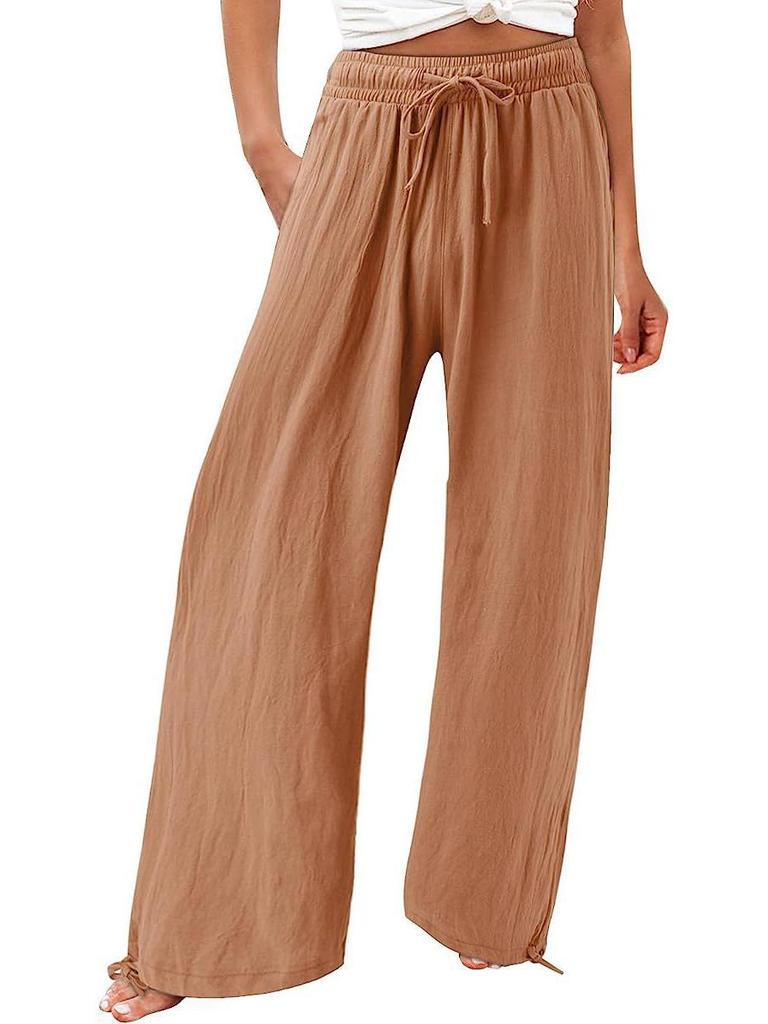 Bohemian Solid Color Drawstring Beach Pants - New Loose Casual Trousers