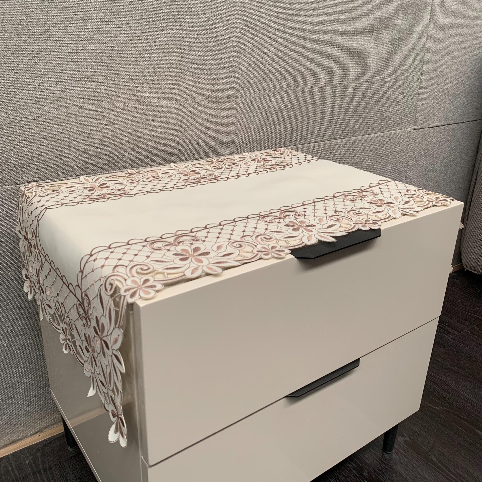 

Bedside Table Cover, Nordic Style Simple Polyester Embroidered Tablecloth, Hand-Hollowed Multi-Purpose Cover 40*85 абрикосовый