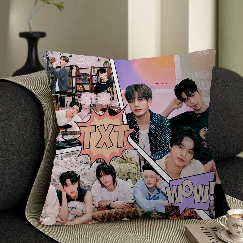 Kpop T-TOMORROW X TOGETHER TXT Cushion Cover Car Throw Pillow Case For Sofa Car Christmas Gift 40x40cm 45x45cm
