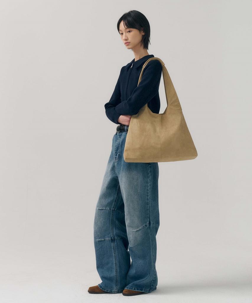 Minav Margaret Suede Shoulder Bag [Beige]