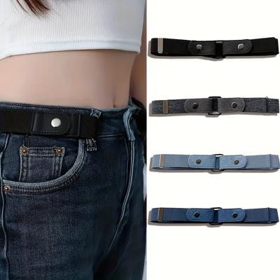 Unisex No-Buckle Elastic Belt | Adjustable Invisible Canvas Waistband | Alloy Snap Closure | Multi-Color Options for Jeans & Skirts