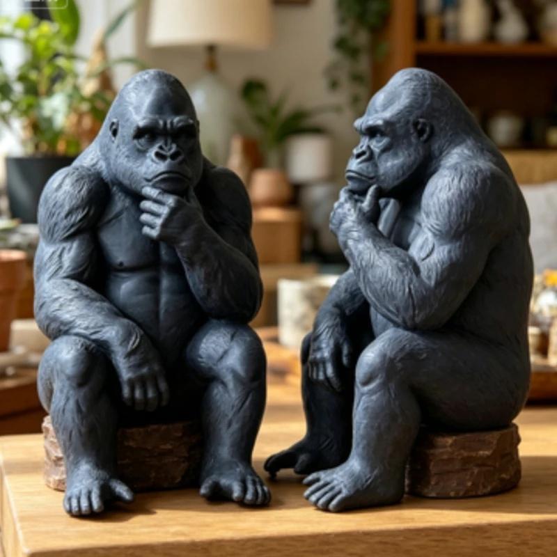 3D‑Printed Thinking Gorilla Ornament, Meditating Sitting Ape Decor, Gift for Home Bookshelf & Office Desktop Decoration