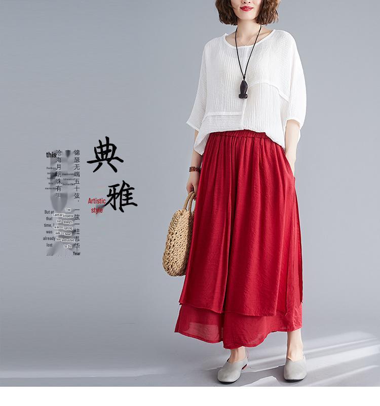 2025 Summer Women's Artistic Cotton Linen Wide-Leg Silk Cropped Pants