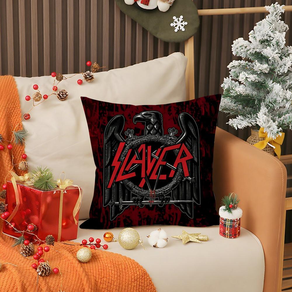 S-Slayer Heavy Metal Rock Band Kissenbezug Anti-Hausstaubmilben Kissen Unsichtbarer Reißverschluss seidiger kurzer Plüsch Sofakissenbezug