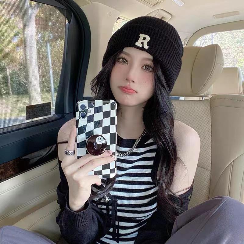 Edition Autumn and Winter Letter R Standard Wool Hat for Men and Women, Simple and Versatile Cold-proof and Warm Cover Cold Hat