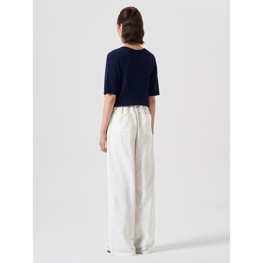 8SECONDS Wave Letter Jacquard Round Neck Short Sleeve Pullover Navy