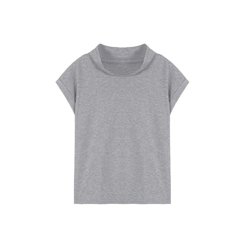 

Simple White Short-sleeved T-shirt for Women F серый