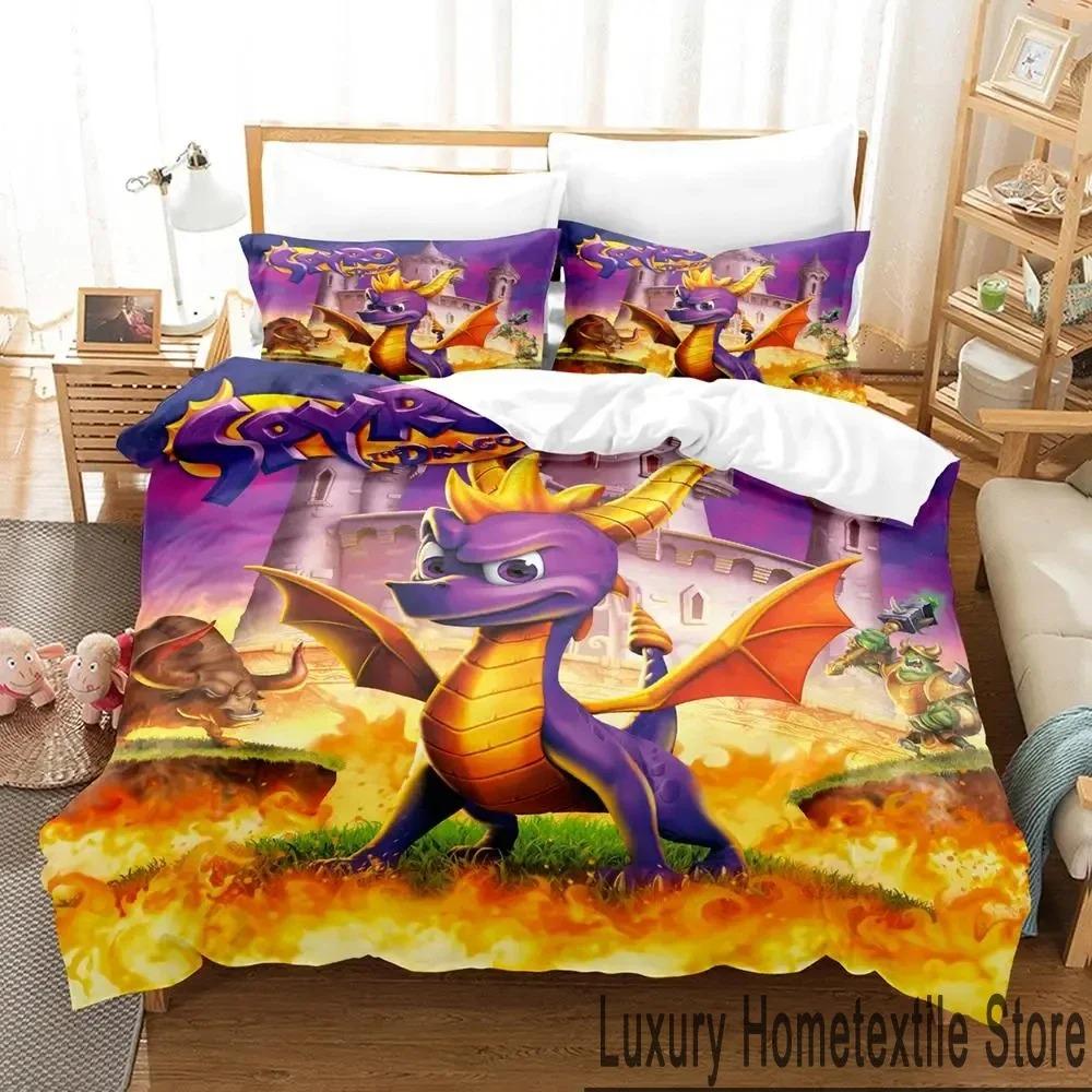 Комплект постельного белья Cartoon Spyro Reignited Trilogy, пододеяльник, постельный комплект, пододеяльник, наволочка, одеяло размера king-size для мальчиков и взрослых 70x133cm 2pcs