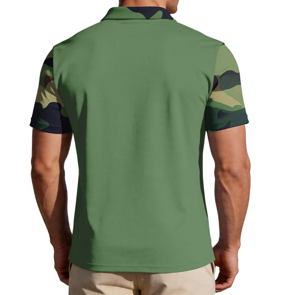 Men's Loose Fit Casual Short Sleeve Polo Shirt with Flag Print and FREEDOM Text Pattern Lightweight Breathable Summer Top