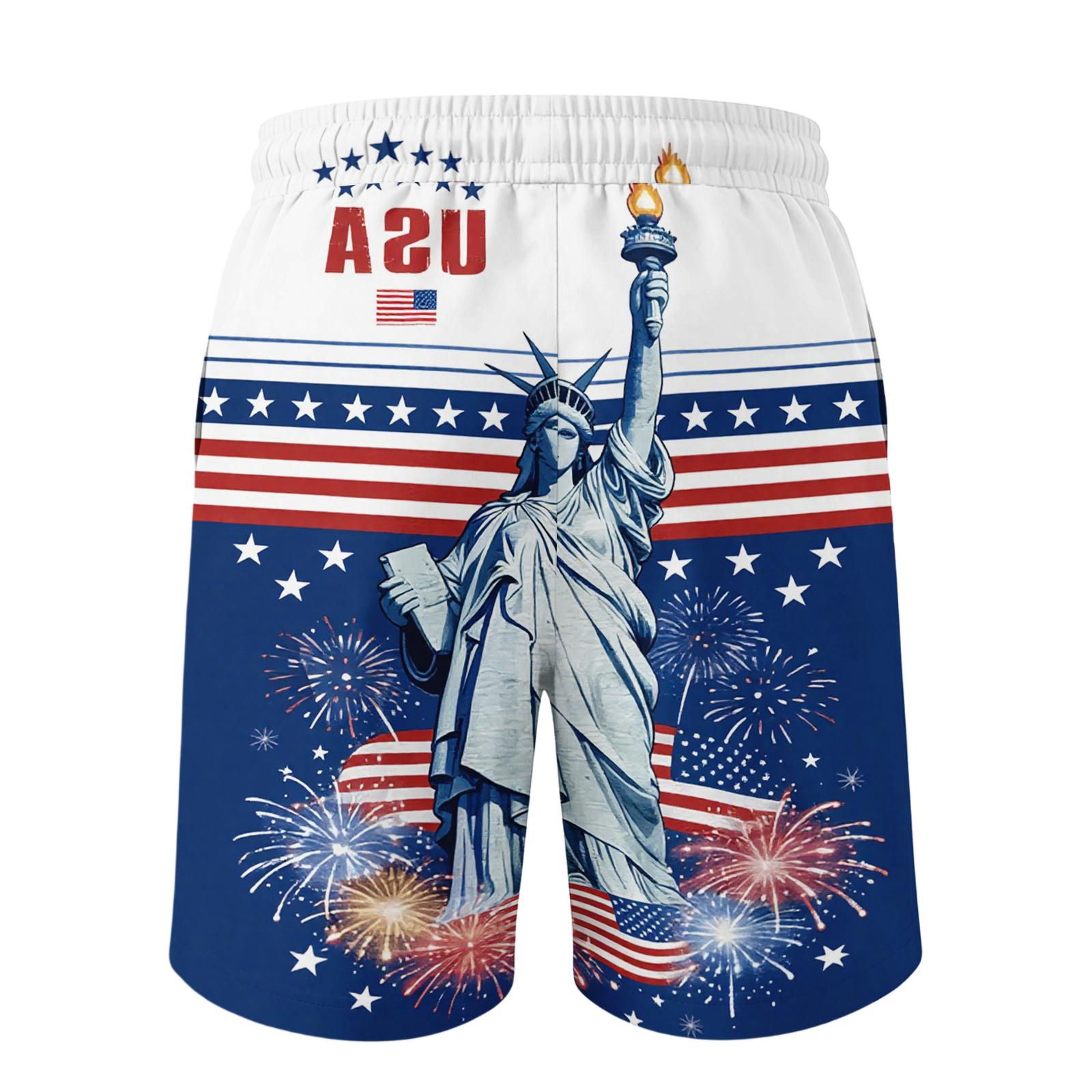 Men s  Independence Day Printed Casual Drawstring Waist Shorts M