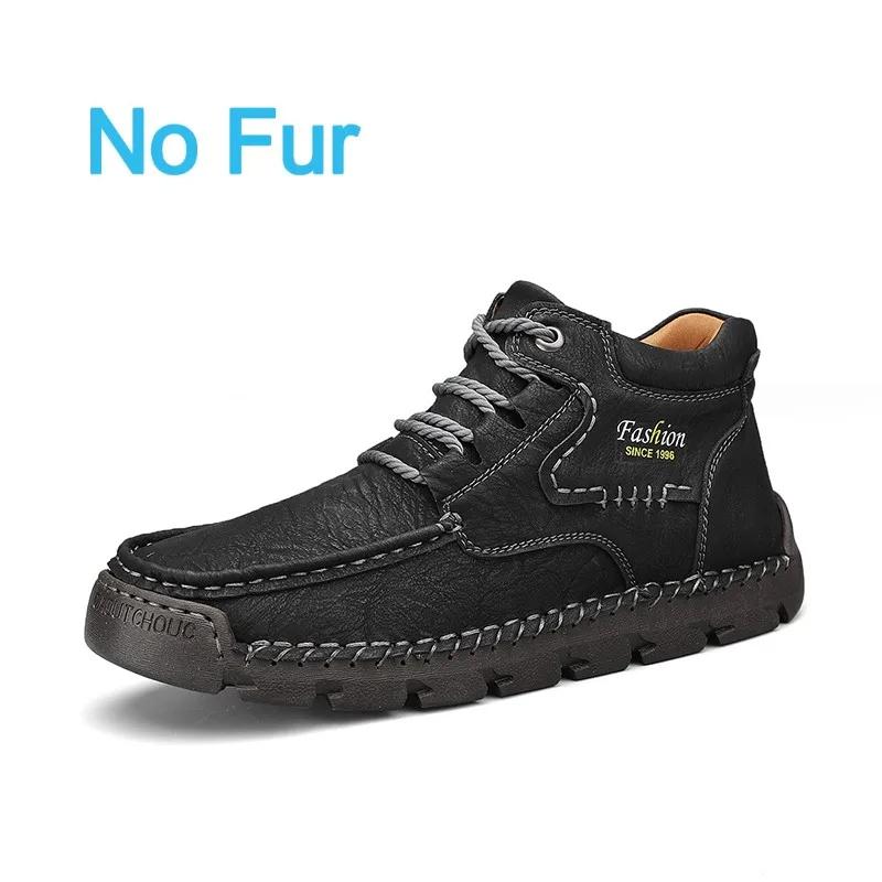 New Mens Ankle Boots High Quality Leather Warm Boots Comfortable Retro Outdoor Boots Lace Up Hiking Sneakers Men Casual Shoes