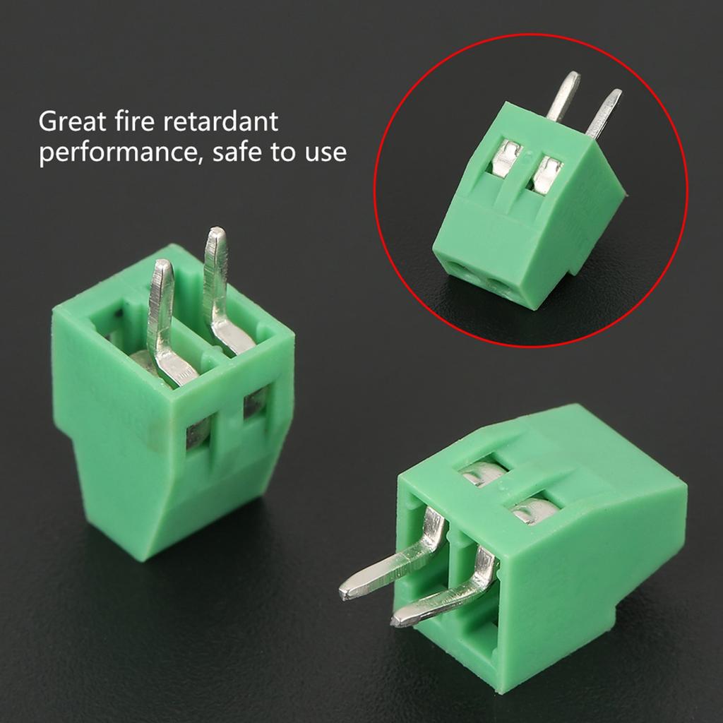50pcs/set 2 Pin 2.54mm Pitch Green PCB Universal Screw Terminal Block Connector