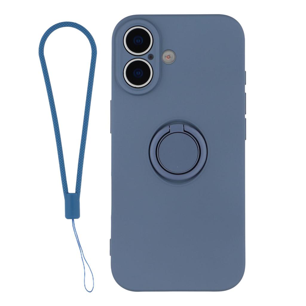 For iPhone 17 Silicone Case with Strap Ring Kickstand Phone Cover