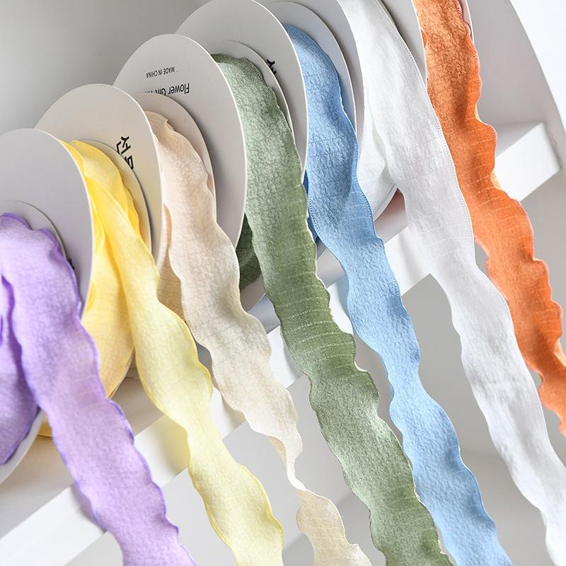 25/40mm 10Yards Candy Color Ribbon Wavy Edge Fishtail Yarn Ribbon for Gift Wrapping DIY Bow Bouquet Cream Style Wrinkled Ribbons