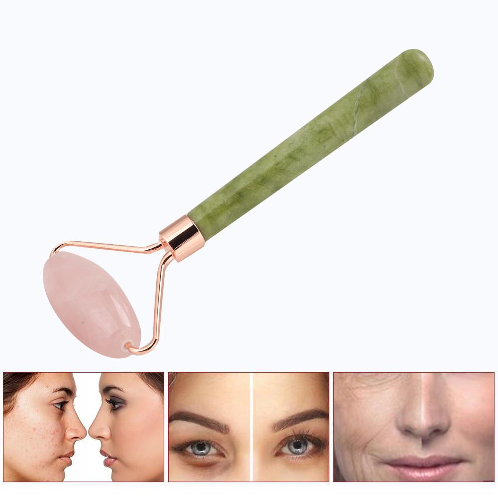 Jadestone Roller Face Massager Skin Tightening Lifting AntiWrinkle Facial Massage Instrument(Pink QuartzJadestone Single Head )
