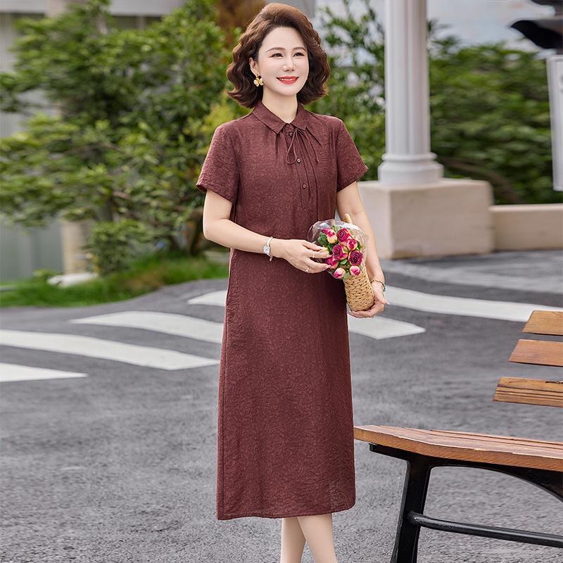 2026 Summer New Arrival: Chinese Style Plus Size Short Sleeve Dress for Middle-Aged and Elderly Women