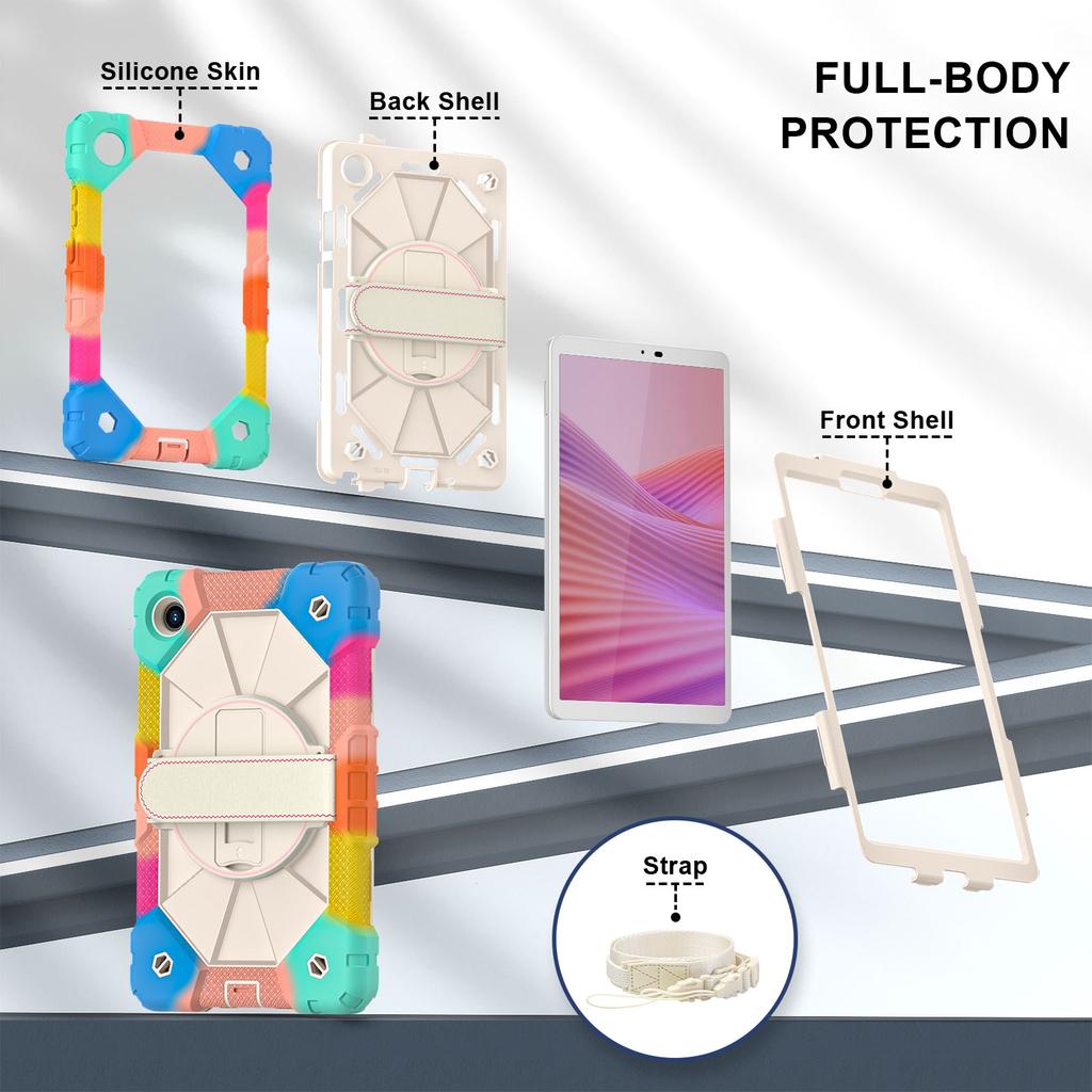 Rotatable Heavy Duty Case for Lenovo Tab One (K9) 2025 8.7 Inch TB305FU Rugged Stand Cover with Shoulder Strap 3-Layers Protect